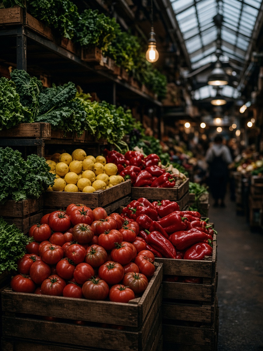 A Barcelona market stall stacked with fresh produce